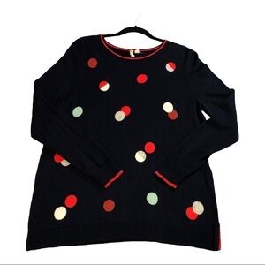 WHITE STUFF Womens Navy Wool Blend Dots Long Sleeve Tunic Sweater Sz 14